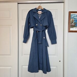 Sz XS Ivy City Co. Denim Double Breasted West End Trench Coat Cuffs Belted